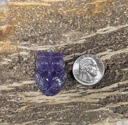 Owl, Carved Gemstone Pendants, 23x30mm (1pc)-1