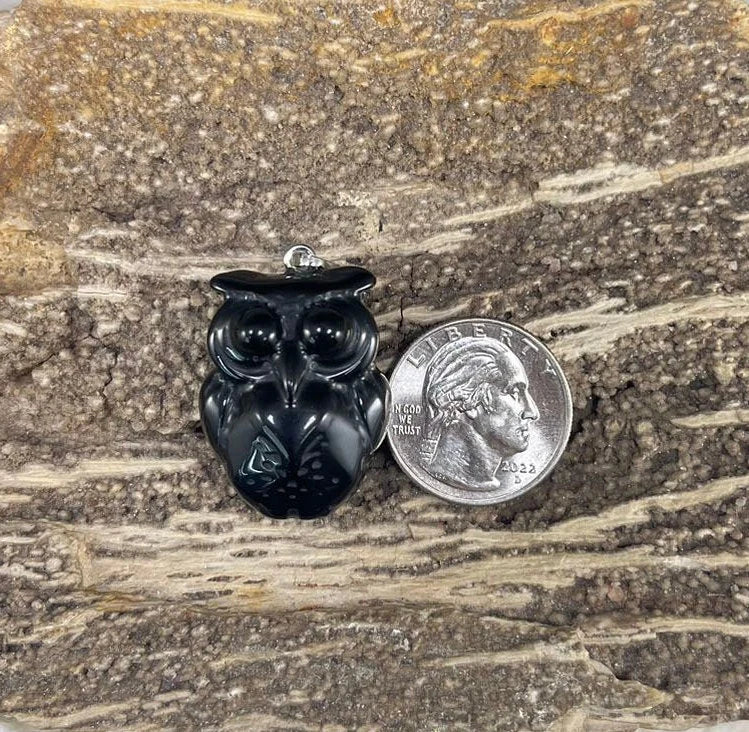 Owl, Carved Gemstone Pendants, 23x30mm (1pc)-2