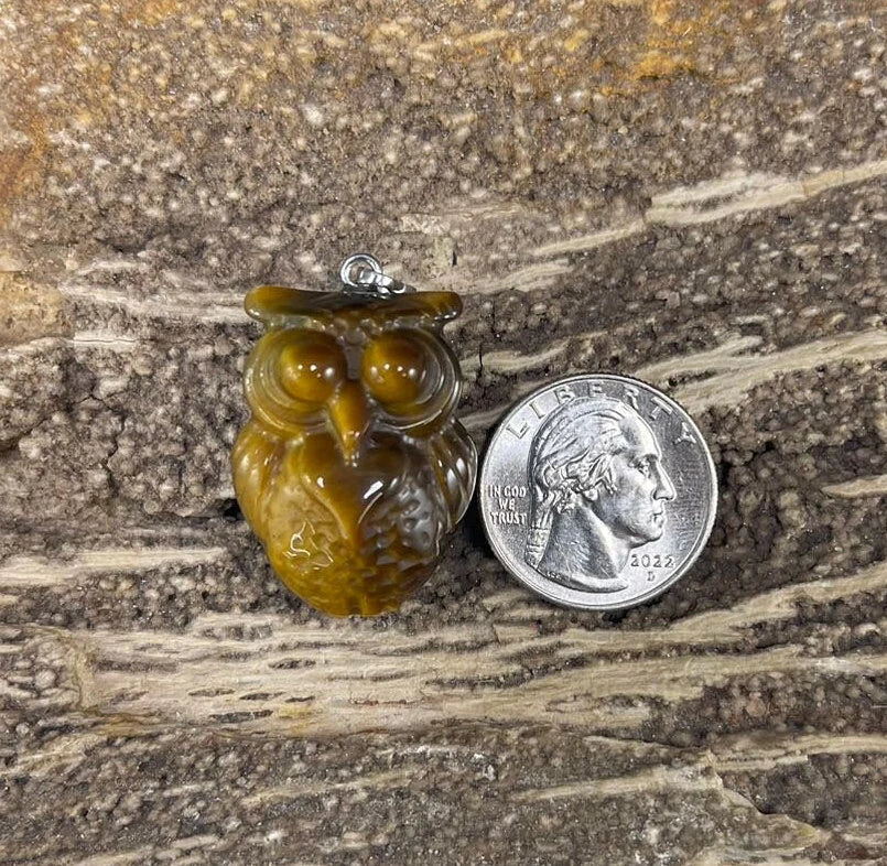 Owl, Carved Gemstone Pendants, 23x30mm (1pc)-6